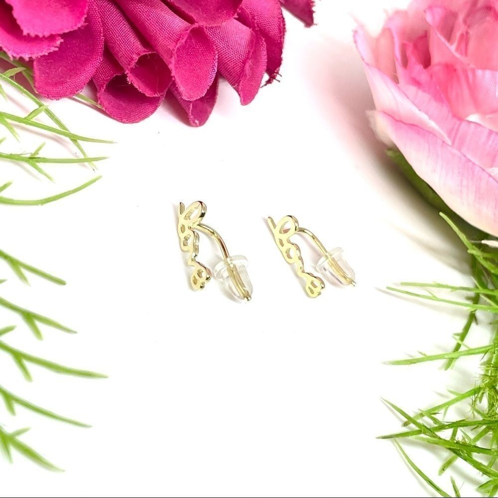 NEW⚜️14K STERLING SILVER “LOVE” Script Earrings - Picture 4 of 13